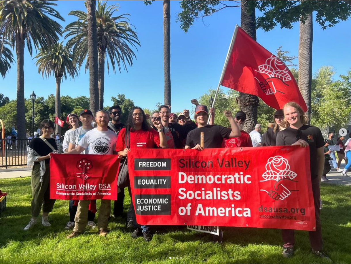 Illustrative, SVDSA comrades holding banners at May Day 2024.